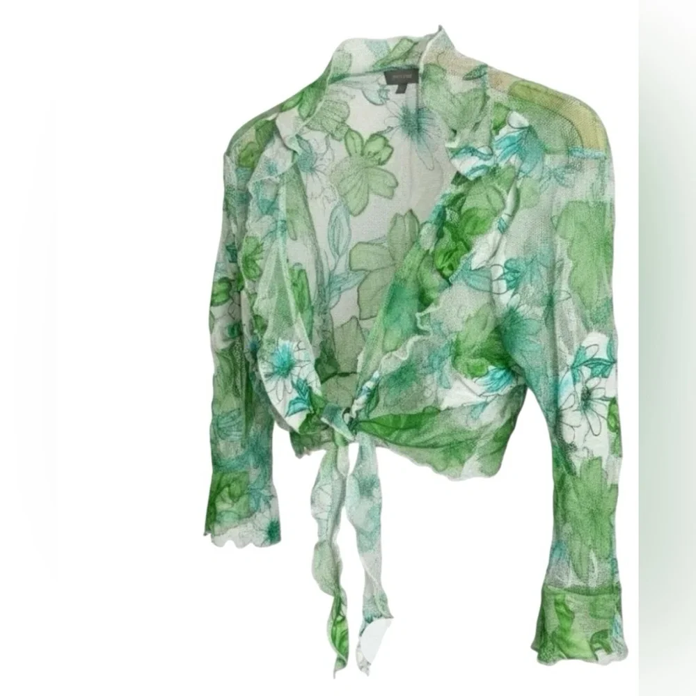 Per Una Floral Green Mesh Ruffle Jacket - Picture 3 of 7